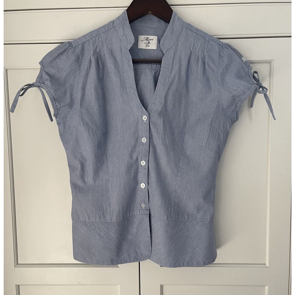 Mavi women’s cotton short sleeve top/ blouse Size M blue made in India NWOT